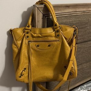 Balenciaga Velo Jaune Moutarde Lambskin Leather Motorcycle Bag